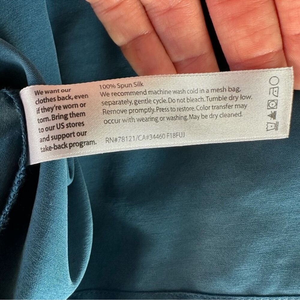 Eileen Fisher Blue Button Down Shirt with Notched Collar - Picture 8 of 13